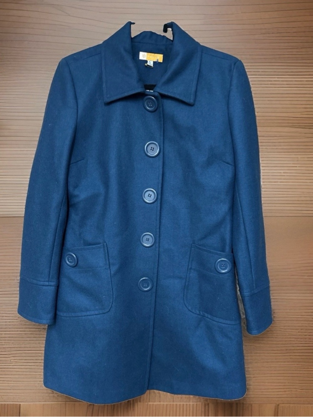 Anthropologie Tulle Teal Wool blend Longline Button Peacoat coat winter L